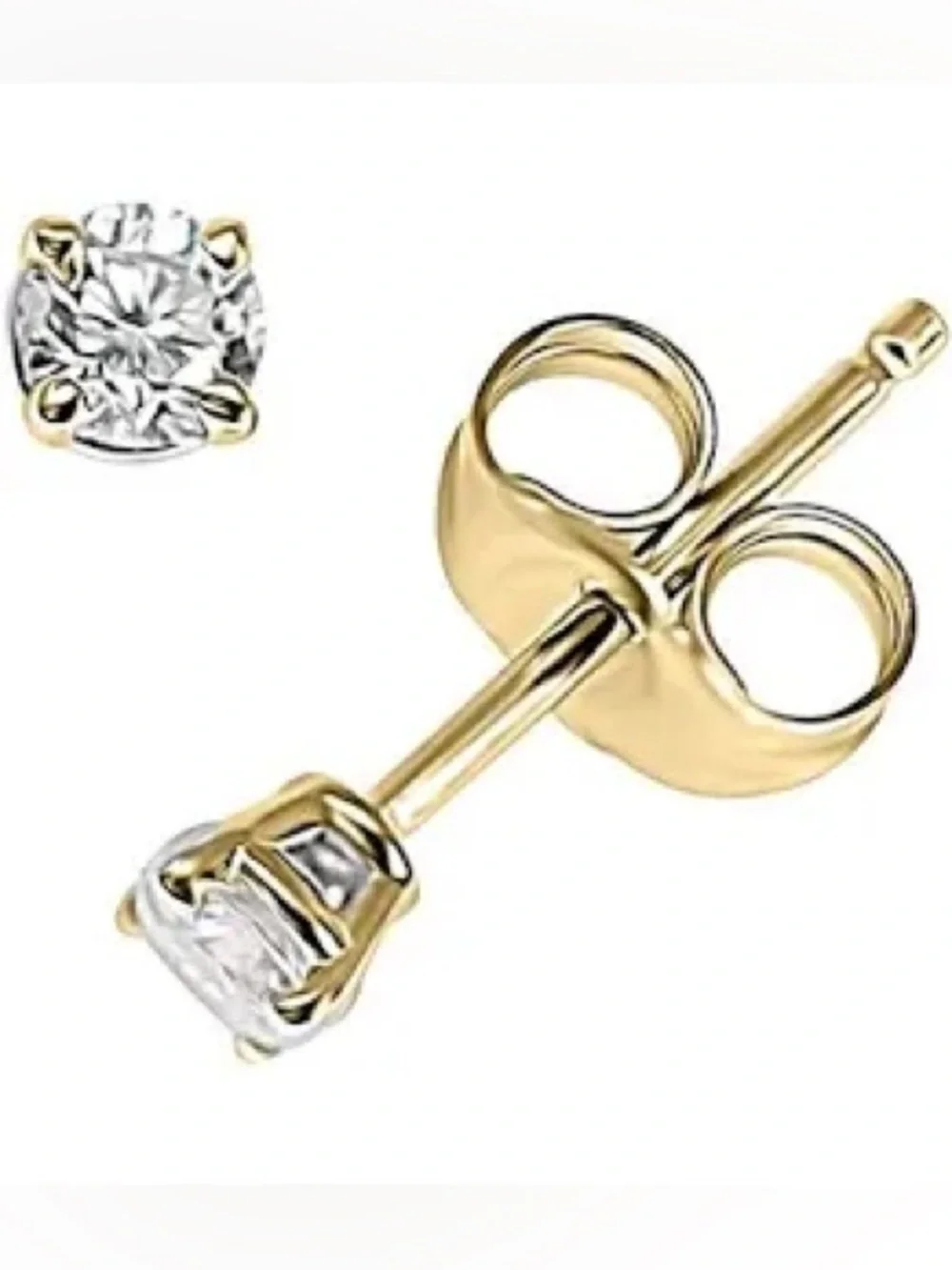 Gold and White Solitaire Stud Earrings - Classic Women Jewelry